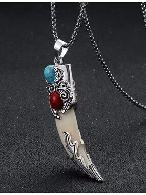 Necklace Tibetan-Style Wolf Tooth Pendant Resin Fang Synthetic Gem Accents
